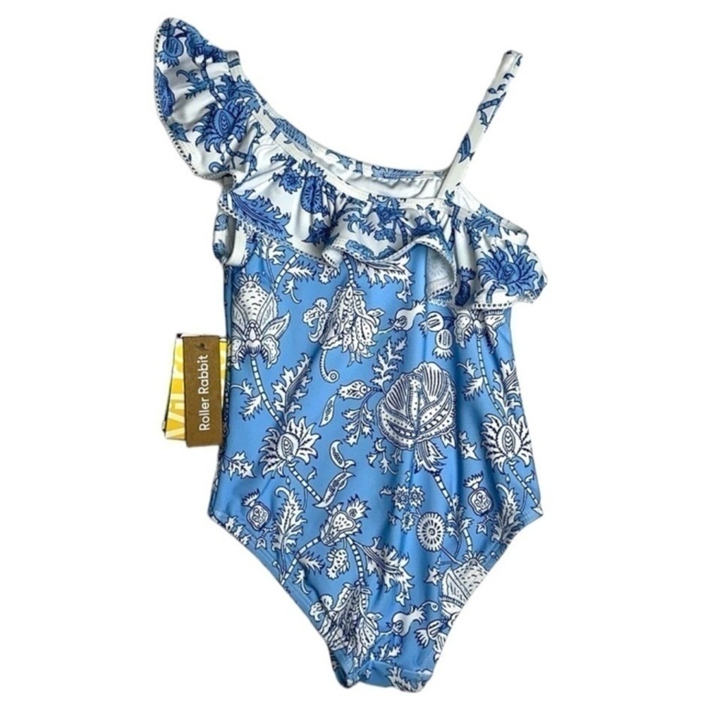 Roller Rabbit Little Girls Blue Ruffled One-Piece Swimsuit NWT - Picture 2 of 6